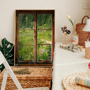 假窗户装饰画空间延伸感客厅挂画仿真开窗遮挡挂布灯光窗外风景画