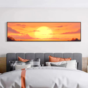 日出东方床头挂画现代简约温馨治愈系卧室装饰画软装太阳客厅壁画