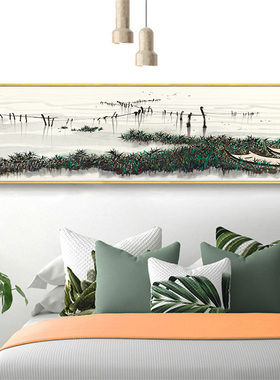 新中式卧室床头画吴冠中山水国画江山如画风景沙发背景墙挂画书房
