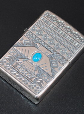 原装正品Zippo打火机-日韩收藏-2023年熏银印第安图腾雷鸟绿松石