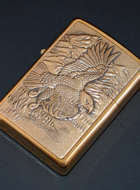 原装正品Zippo打火机-绝版收藏-2003年纯铜巴雷特飞鹰贴章机