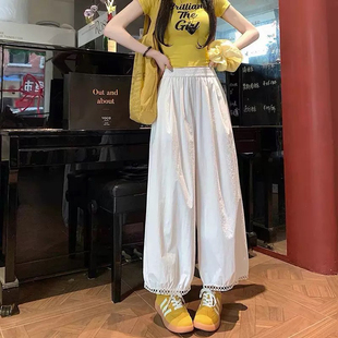 子 气质镂空花边高腰显瘦灯笼九分裤 女夏季 新款 宽松休闲阔腿哪吒裤
