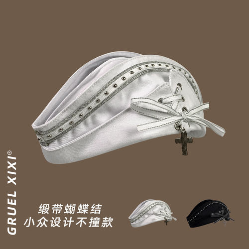Y2K朋克复古蝴蝶结水手帽女