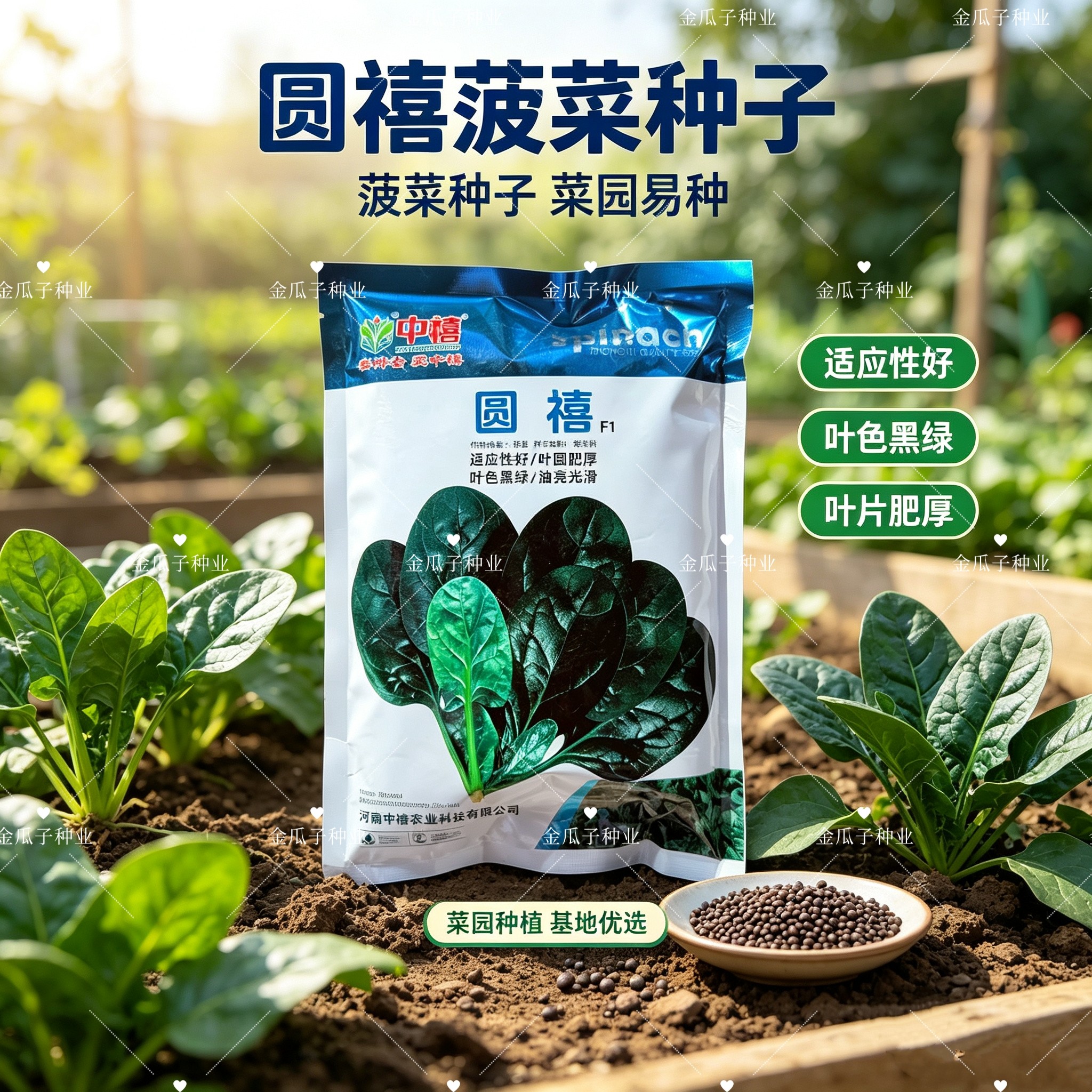 圆禧菠菜种子圆叶油亮墨绿春秋大叶菠菜种籽抗病半直立蔬菜种高产
