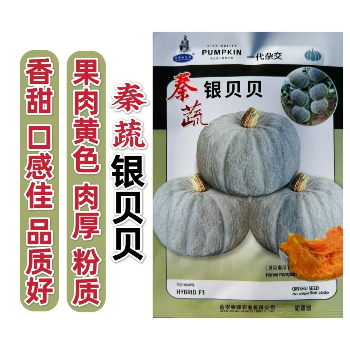 秦蔬银贝贝南瓜种子香甜粉糯银栗南瓜种子果肉黄色小贝贝南瓜种籽