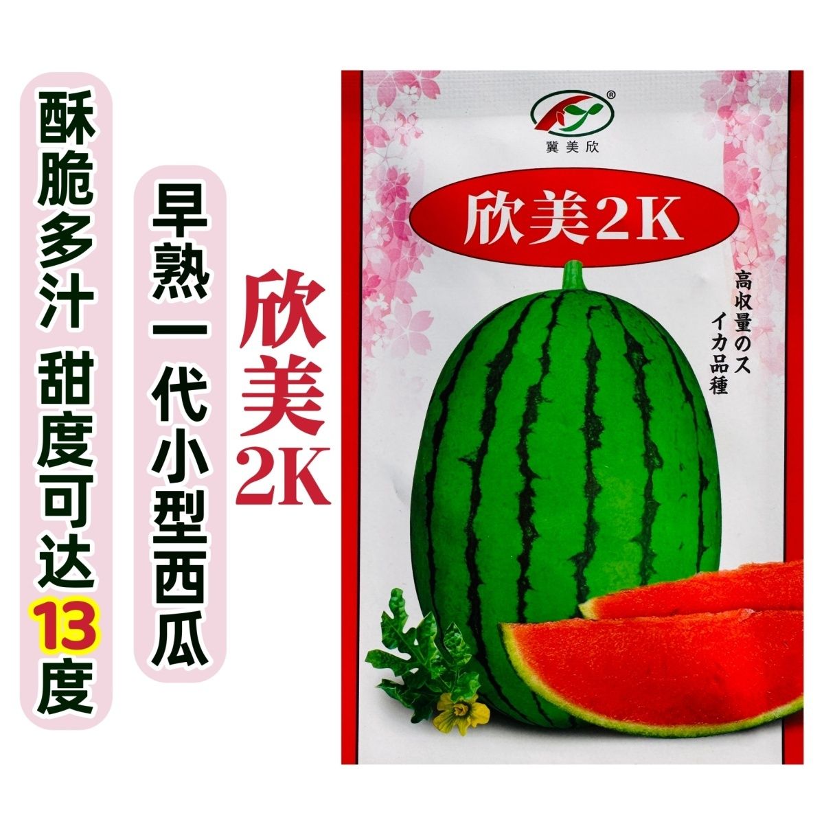 欣美2k西瓜种子早熟薄皮椭圆形礼品西瓜种子特甜水果高产杂交种籽