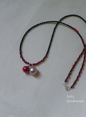 扑扑制物•孤品原创设计进口仿珍珠黑尖晶复古项链小众个性特别