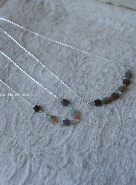 原创超美天然拉长石灰月光项链