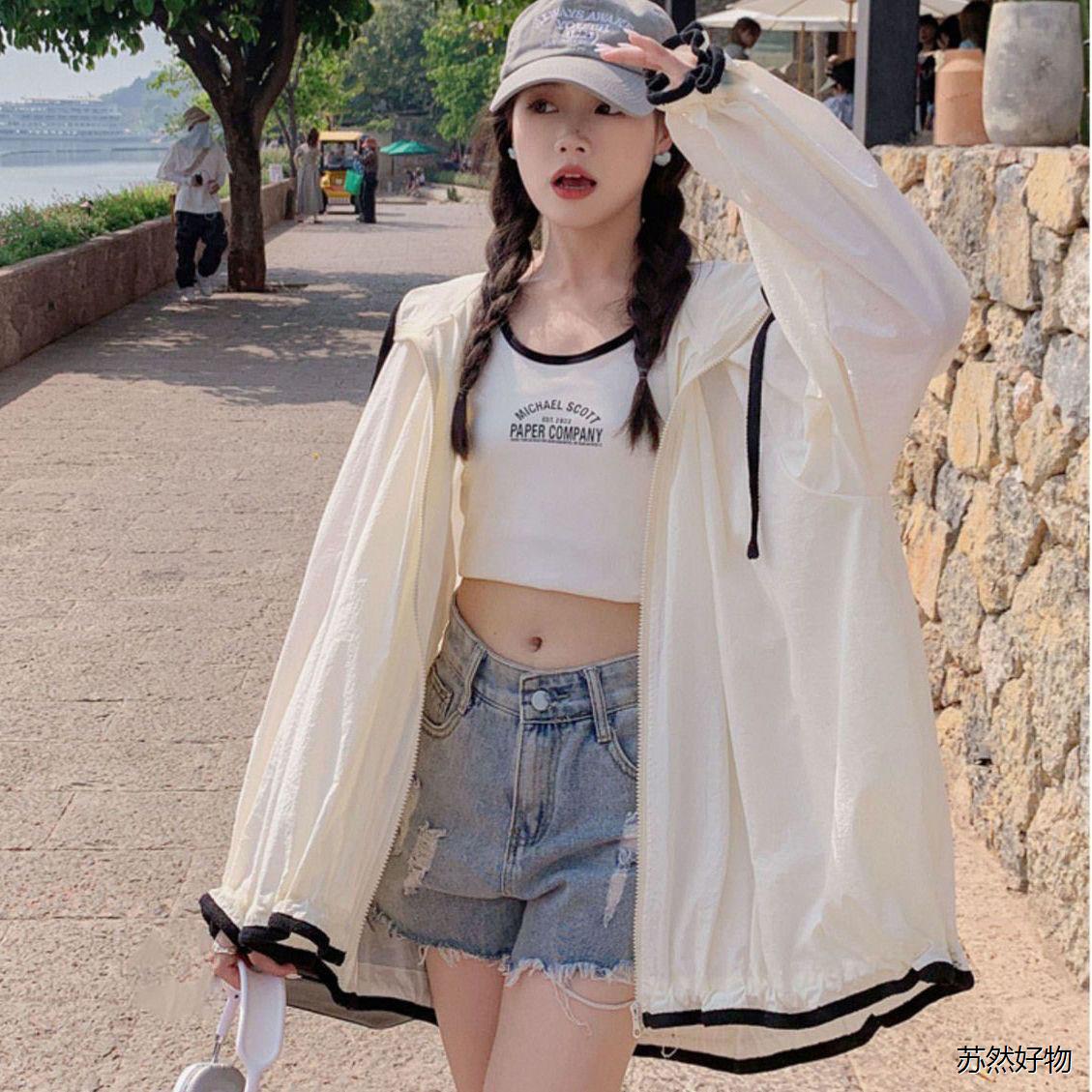 冰丝轻薄防晒衣女款夏季新款时尚连帽长袖外穿外套韩版宽松透气服