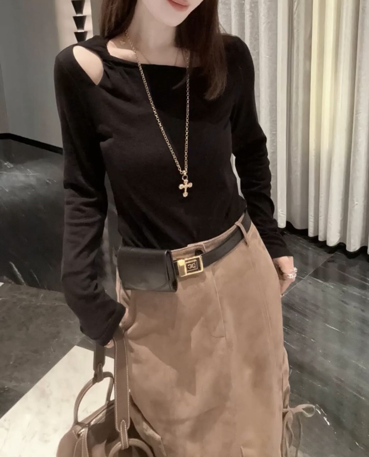 显瘦不规则扭结设计感上衣T恤女