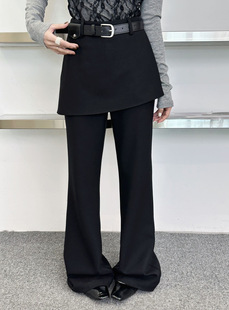 韩式 欧洲站2026夏新款 设计感时尚 假两件微喇裤 子拼接休闲女 屁帘裤