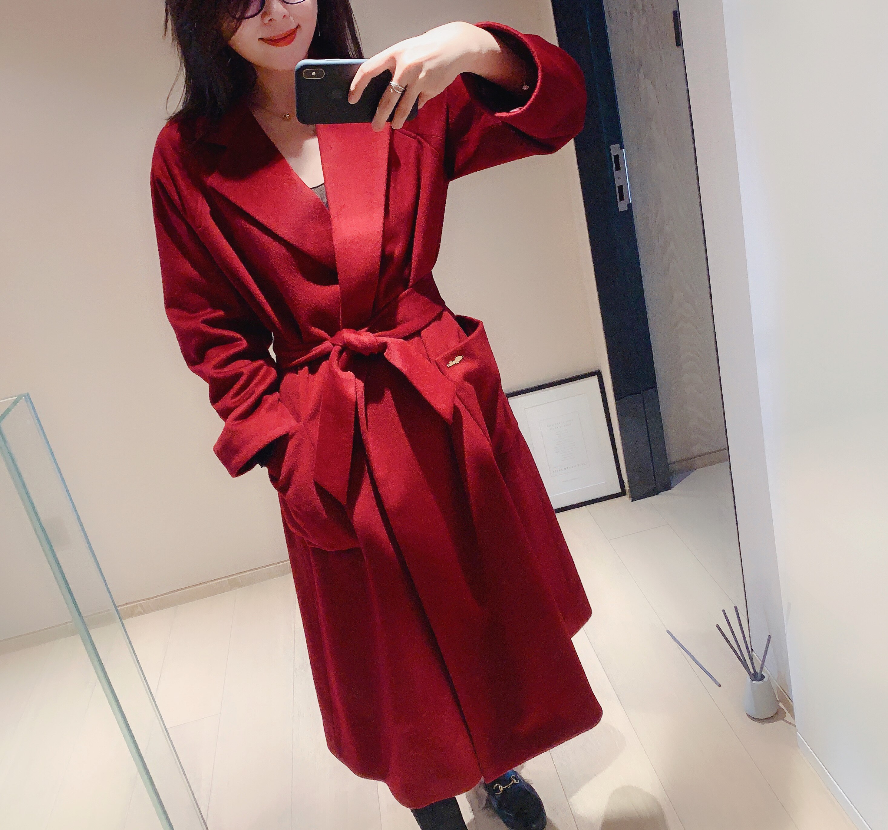 清仓不退！Cloyehou 酒红色羊绒浴袍大衣双面呢毛呢睡袍大衣外套