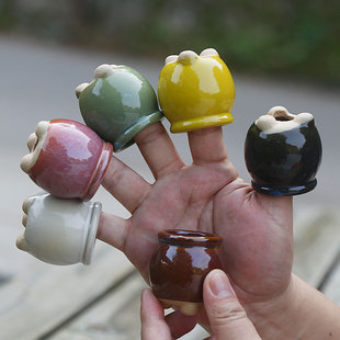 迷你多肉拇指盆复古 鱼缸造景可泡水草 粗陶透气控型陶瓷指尖花盆