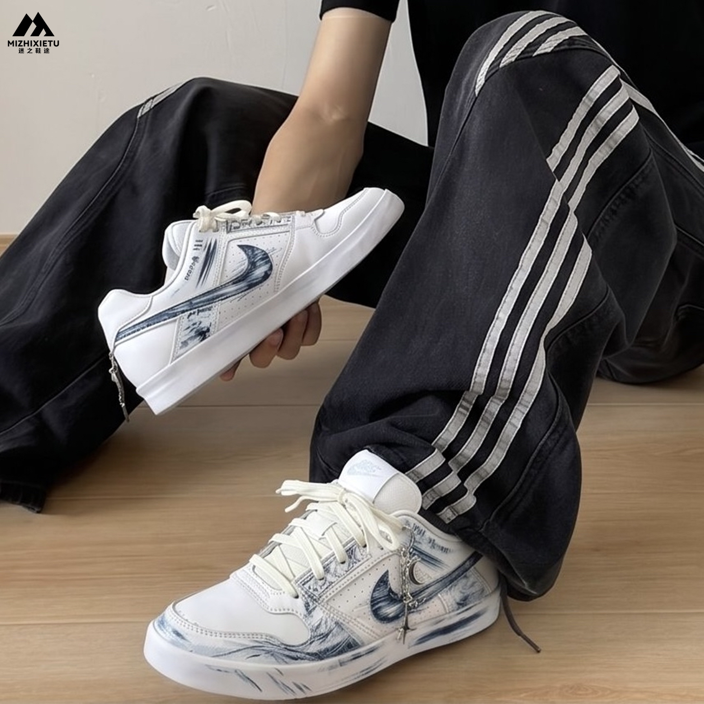 球鞋定制 Nike/耐克 SB Delta 星月青花青花瓷国风低帮男女子板鞋