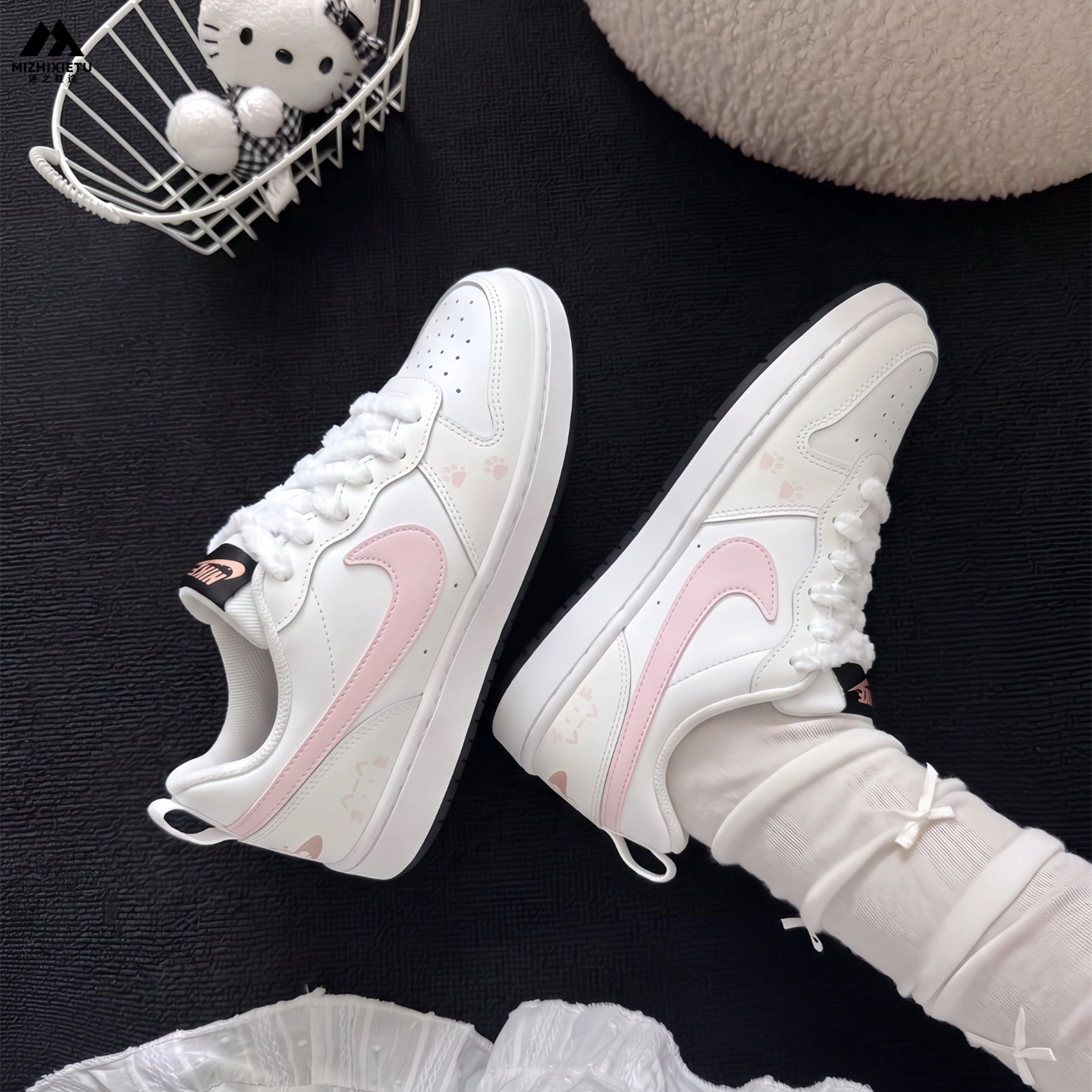 球鞋定制 Nike/耐克 Court Borough冰莓奶咪可爱甜美校园女子板鞋图片
