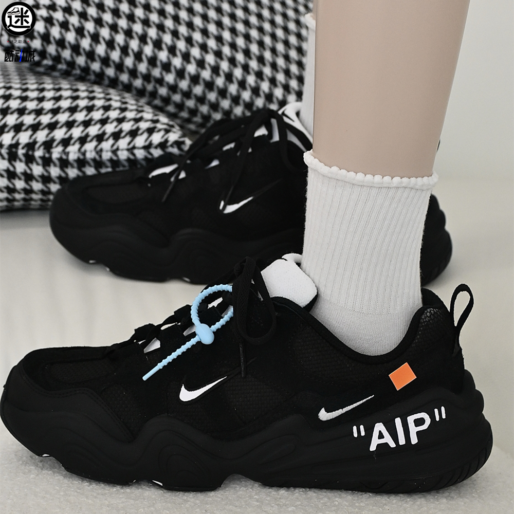 球鞋定制 Nike Tech Hera 阑夜百搭轻便黑白武士低帮男女老爹鞋