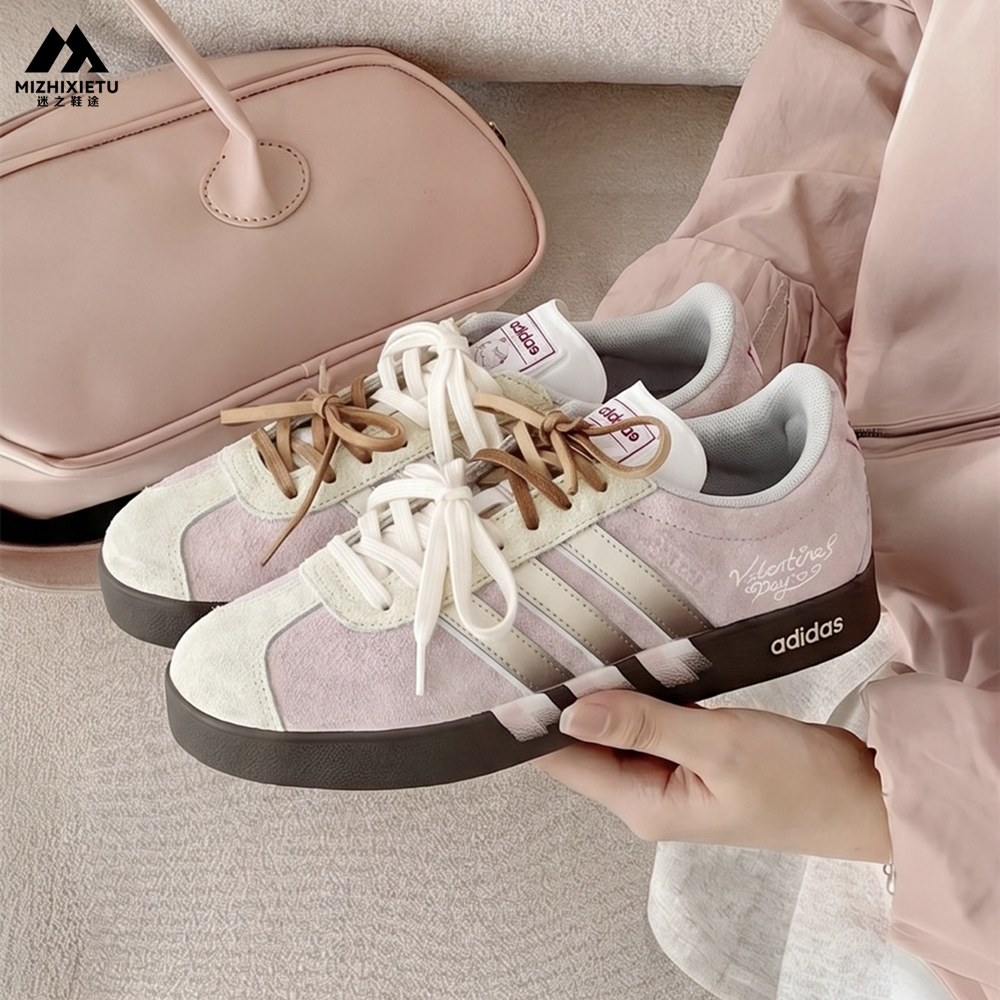 球鞋定制 Adidas/阿迪达斯 Neo VL 粉雾情书浪漫高级德训女子板鞋