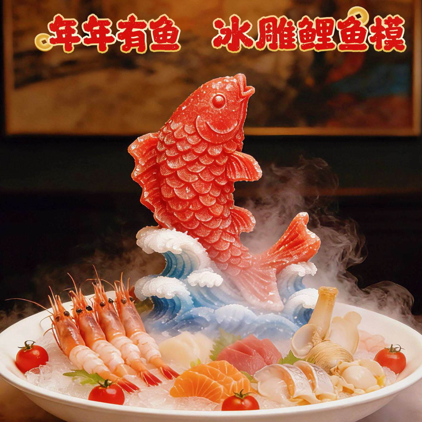年年有鱼冰雕硅胶模具DIY刺身冷盘酒店菜高级食盒鲤鱼摆盘盐雕模