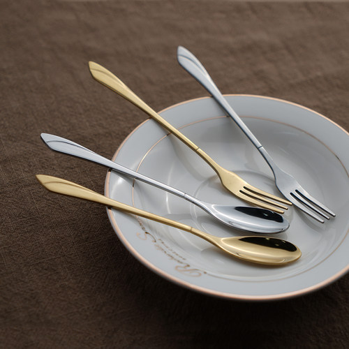 不锈钢金色咖啡勺水果叉