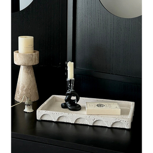 SilentWind中古侘寂风洞石纹香薰托盘家用玄关钥匙收纳盘首饰盒