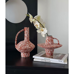 SilentWind雪花锈红侘寂风复古家居桌面酒店民宿陶瓷花瓶摆件组合