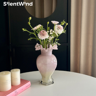 桌面装 SilentWind轻奢高级感ins风玻璃花瓶插鲜花中古法式 饰摆件
