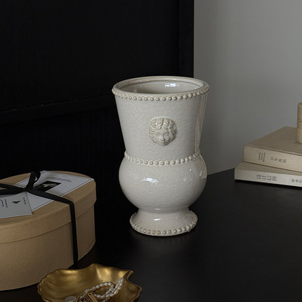 SilentWind寂风法式复古浮雕陶瓷花瓶家居插鲜花绿植仿真花器摆件