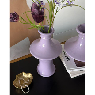 SilentWind寂风紫韵竹节花瓶陶瓷客厅插鲜花仿真花摆件家居装 饰品
