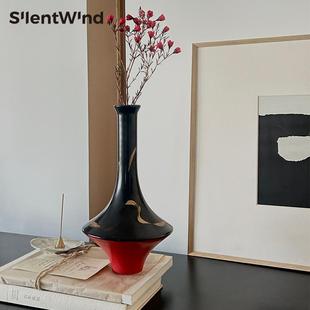 SilentWind寂风生活新中式 红底描金细颈陶瓷花器家居玄关民宿摆件