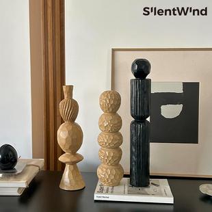 SilentWind中古侘寂风树脂几何艺术摆件组合仿木壁龛拍摄道具雕塑