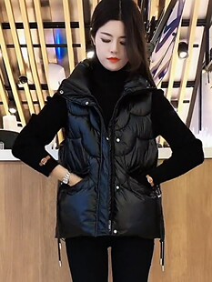 羽绒棉马甲女2025秋冬新款亮面背心外套中老年立领大码坎肩棉服