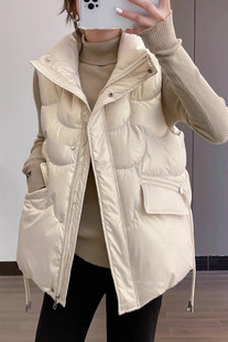 2025秋冬新款 羽绒棉马甲女外穿亮面免洗坎肩宽松马夹背心外套 时尚