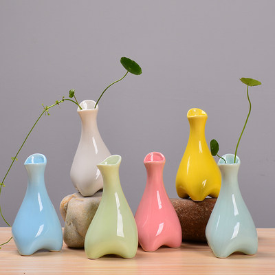北欧小花瓶日式水培插花绿萝陶瓷器家居装饰品摆件迷你蓝色创意 虎窝淘