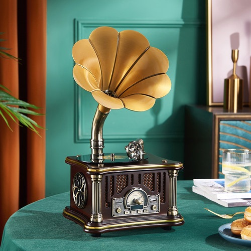 复古留声机cd迷你创意木质欧式老唱机客厅蓝牙音响生日礼物摆件