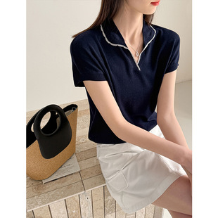 春季新款韩系女装翻领V领马甲宽松设计感针织衫满满501