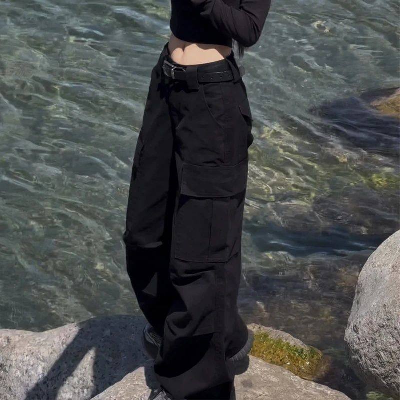 美式复古黑色工装牛仔裤女20