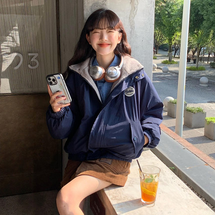 学院风棉服女2025年冬季新款羊羔毛加厚超好看飞行服宽松韩版棉袄