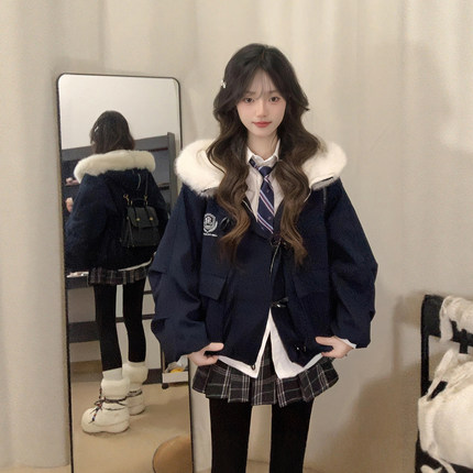 学院风羽绒棉服女2025冬季新款设计感韩系宽松加厚小个子棉袄外套