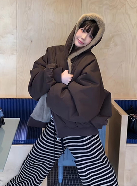 双面穿仿貂毛美式复古座山雕棉服女2025冬季新款情侣加厚棉衣外套