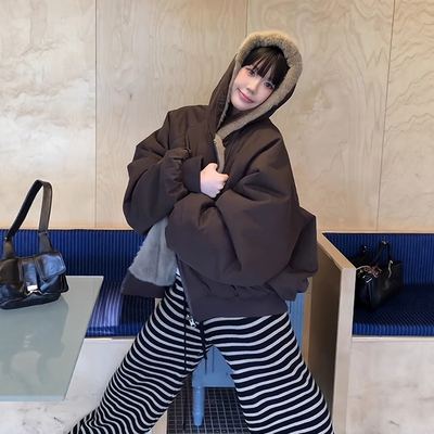 双面穿仿貂毛美式复古座山雕棉服