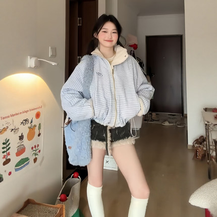 超好看羊羔毛棉服女2025年新款冬季夹棉厚外套韩系两面穿宽松棉衣