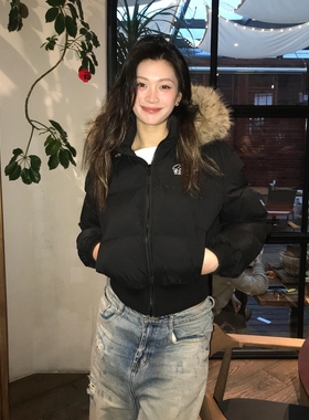 美式复古棉服女2025冬季新款高级感显瘦收腰短款加厚毛领棉衣外套