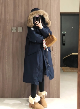 美式复古长款大毛领羽绒棉服女2025年冬季新款加厚棉衣派克服外套