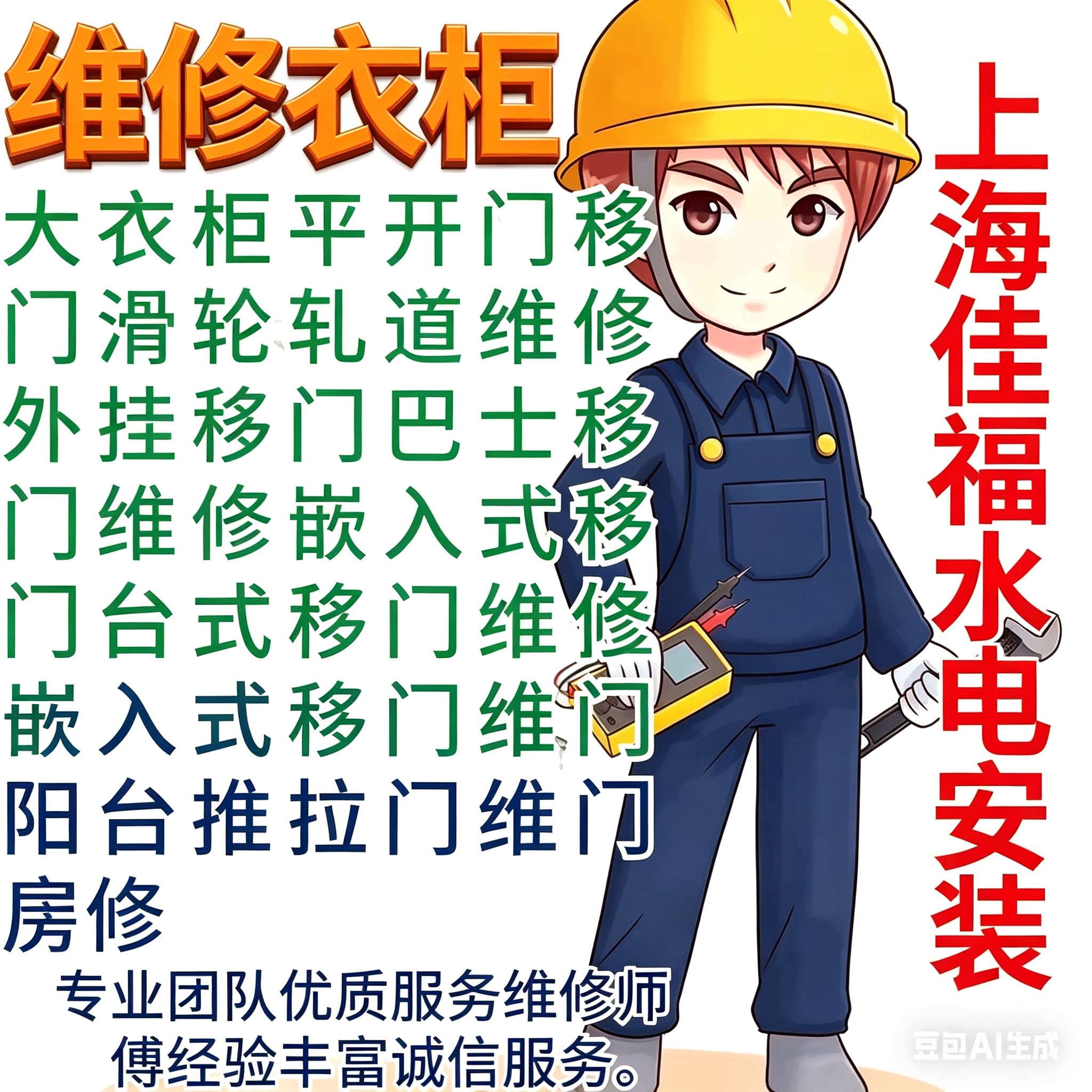 上海大衣柜维修外开门换饺链滑轮更换轨道更换外挂移门维修
