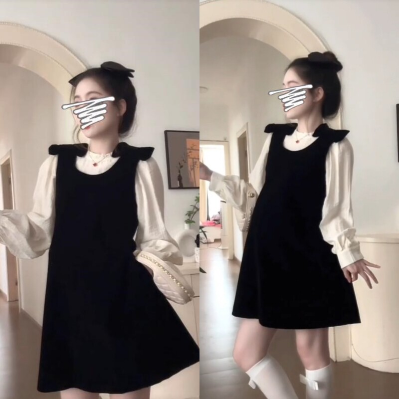 休闲秋季长袖+裙子纯色套装