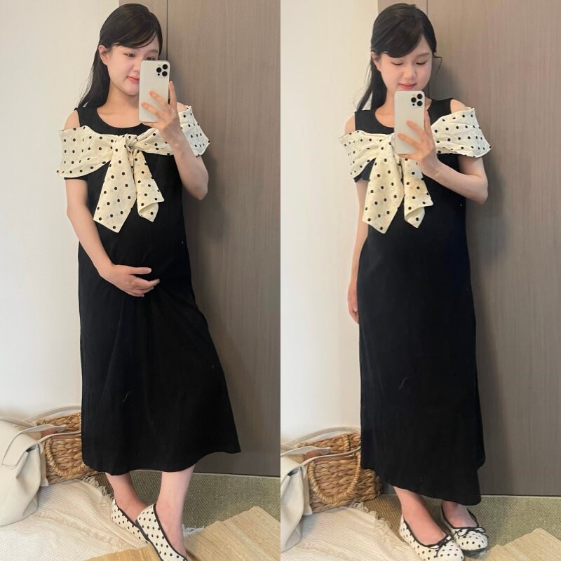 孕妇夏季大码连衣裙波点蝴蝶结