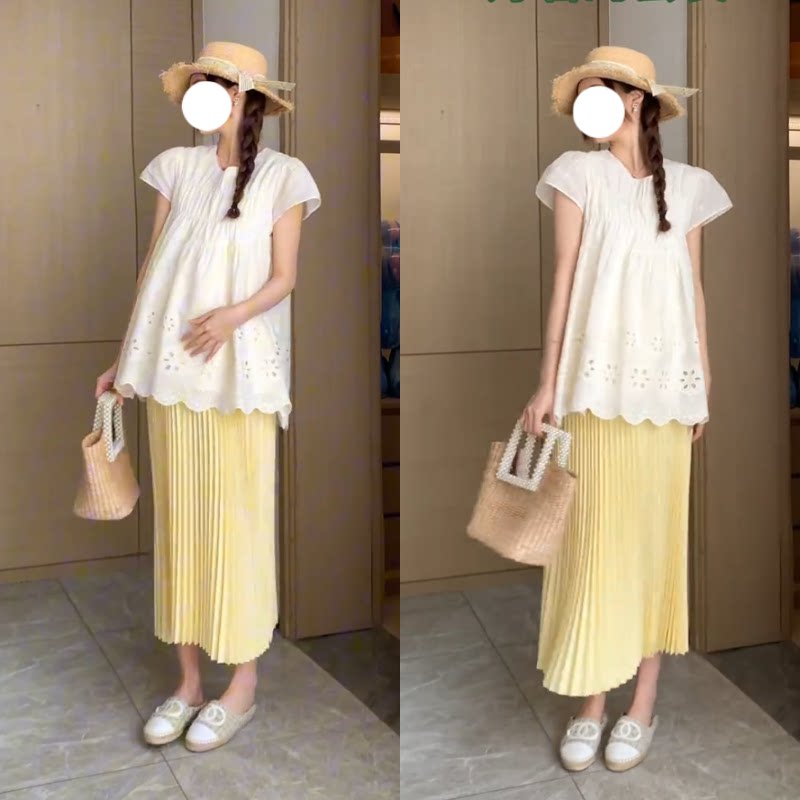 孕妇夏季托腹百褶裙两件套
