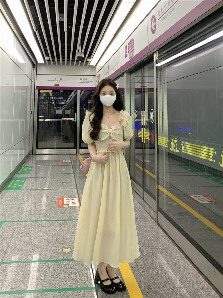新款初恋长裙胖妹妹夏季女大码法式甜美蝴蝶结显瘦遮肉减龄连衣裙