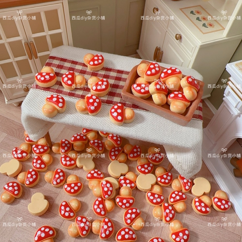 仿真迷你小蘑菇饼干树脂配件食玩DIY场景冰箱贴发夹手机壳材料