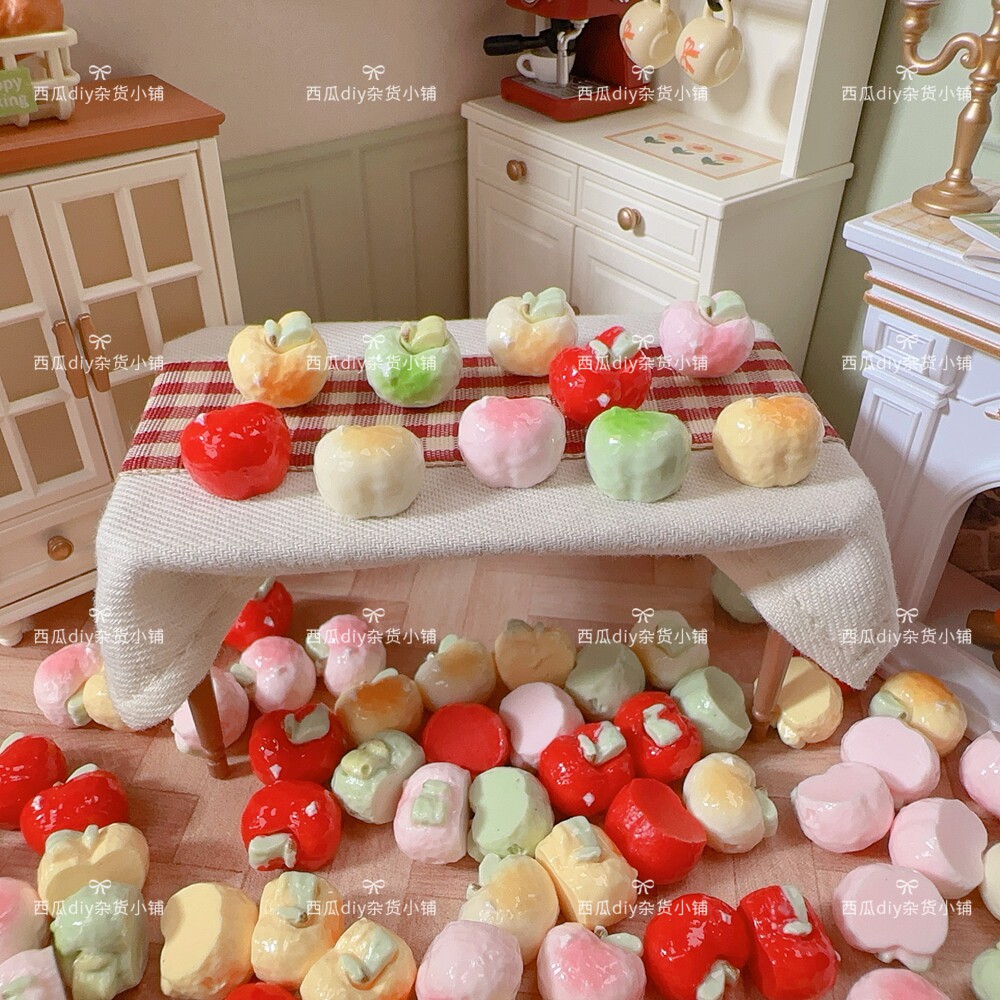 仿真微缩食玩娃屋场景diy冰箱贴树脂配件迷你油画苹果饼干奶油胶